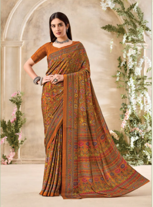Saree Sari Luxury  Premium American Crape Georgette Design - 34203 C