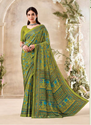 Saree Sari Luxury  Premium American Crape Georgette Design - 34203 A