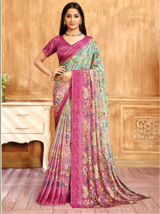 Saree Sari Luxury  Premium American Crape Georgette Design - 38201-B