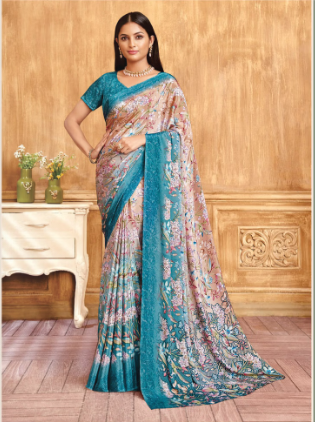 Saree Sari Luxury  Premium American Crape Georgette Design - 38201-A