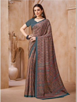 Saree Sari Luxury  Premium American Crape Georgette Design - 42405-A
