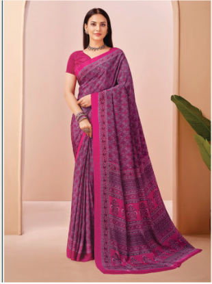 Saree Sari Luxury  Premium American Crape Georgette Design - 42504-B