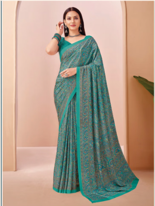 Saree Sari Luxury  Premium American Crape Georgette Design - 42503-B