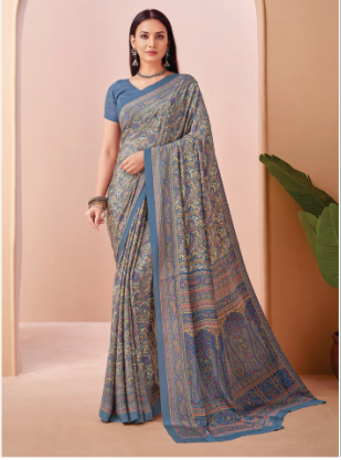 Saree Sari Luxury  Premium American Crape Georgette Design - 42502-B