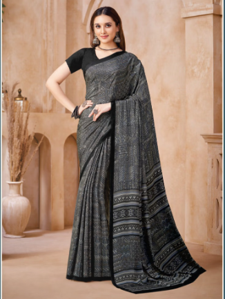 Saree Sari Luxury  Premium American Crape Georgette Design - 42404-A