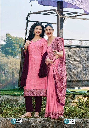 SAREE & UNSTITCHED SALWAR SUIT STYLE NO. 3387/ 3387-D PRICE RS 575