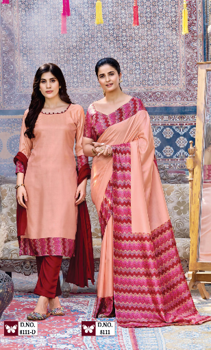 IKKAT-SILK SAREE & UNSTITCHED SALWAR SUIT STYLE D.NO. 8111-D / 8111 PRICE RS 525