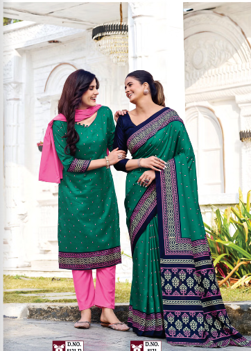 IKKAT-SILK SAREE & UNSTITCHED SALWAR SUIT STYLE D.NO. 8121-D / 8121 PRICE RS 525