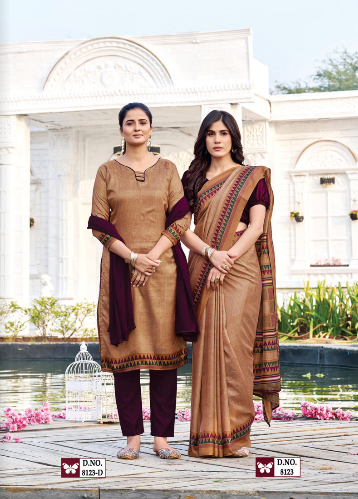IKKAT-SILK SAREE & UNSTITCHED SALWAR SUIT STYLE D.NO. 8123-D / 8123 PRICE RS 525