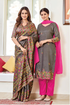 IKKAT-SILK SAREE & UNSTITCHED SALWAR SUIT STYLE D.NO. 8071-D / 8071 PRICE RS 525