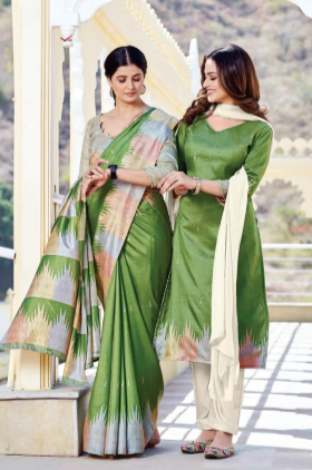 IKKAT-SILK SAREE & UNSTITCHED SALWAR SUIT STYLE D.NO. 8080-D / 8080 PRICE RS 525