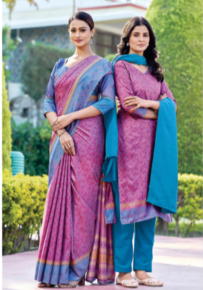 IKKAT-SILK SAREE & UNSTITCHED SALWAR SUIT STYLE D.NO. 8087-D / 8087 PRICE RS 525