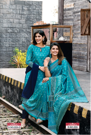 TWO TONE SILK SAREE & UNSTITCHED SALWAR SUIT D.NO. 2223-D / 2223 PRICE RS 595