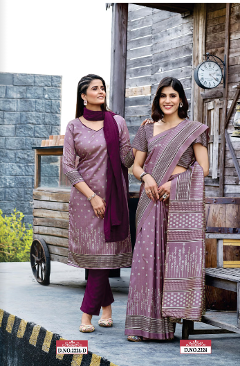 TWO TONE SILK SAREE & UNSTITCHED SALWAR SUIT D.NO. 2224-D / 2224 PRICE RS 595