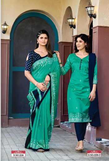 TWO TONE SILK SAREE & UNSTITCHED SALWAR SUIT D.NO. 2230-D / 2230 PRICE RS 595