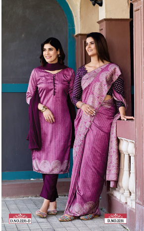TWO TONE SILK SAREE & UNSTITCHED SALWAR SUIT D.NO. 2231-D / 2231 PRICE RS 595