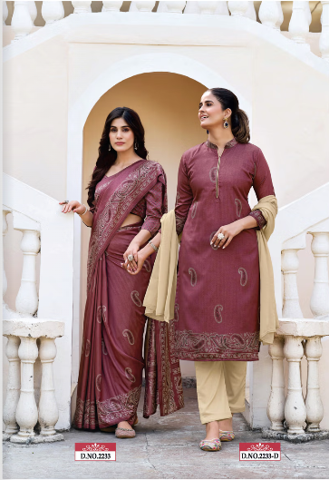 TWO TONE SILK SAREE & UNSTITCHED SALWAR SUIT D.NO. 2233-D / 2233 PRICE RS 595