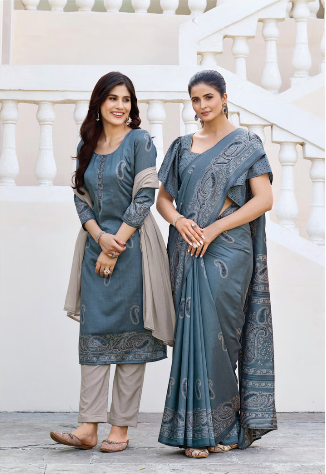 TWO TONE SILK SAREE & UNSTITCHED SALWAR SUIT D.NO. 2234-D / 2234 PRICE RS 595