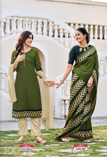 TWO TONE SILK SAREE & UNSTITCHED SALWAR SUIT D.NO. 2235-D / 2235 PRICE RS 595