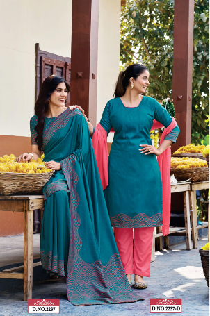 TWO TONE SILK SAREE & UNSTITCHED SALWAR SUIT D.NO. 2237-D / 2237 PRICE RS 595