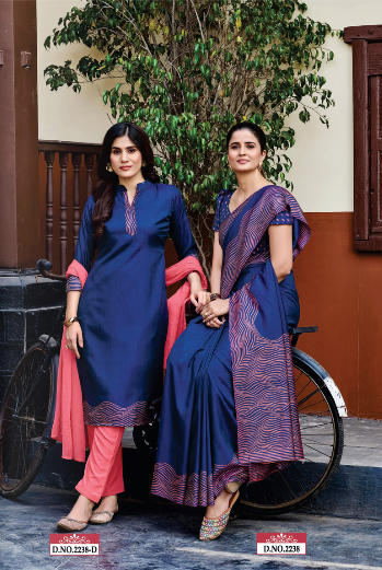 TWO TONE SILK SAREE & UNSTITCHED SALWAR SUIT D.NO. 2238-D / 2238 PRICE RS 595