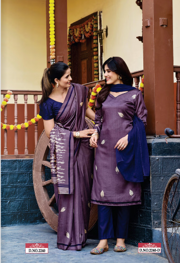 TWO TONE SILK SAREE & UNSTITCHED SALWAR SUIT D.NO. 2240-D / 2240 PRICE RS 595