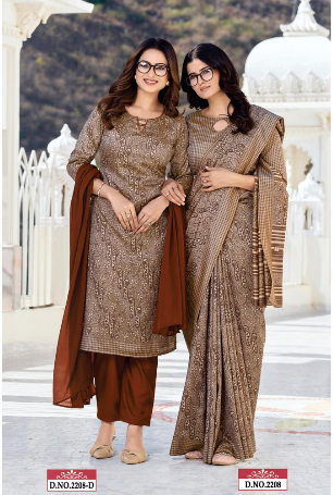 TWO TONE SILK SAREE & UNSTITCHED SALWAR SUIT D.NO. 2208-D / 2208 PRICE RS 595