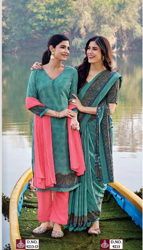 GANVESH PLUS SAREE & UNSTITCHED SALWAR SUIT D.NO. 9213 / 9213-D PRICE RS 615