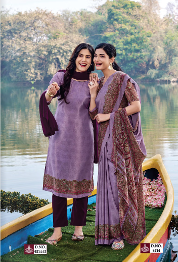 GANVESH PLUS SAREE & UNSTITCHED SALWAR SUIT D.NO. 9214 / 9214-D PRICE RS 615