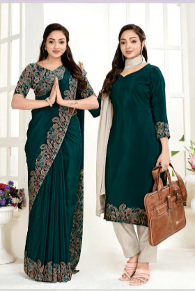 GANVESH PLUS SAREE & UNSTITCHED SALWAR SUIT D.NO. 9157 / 9157-D PRICE RS 615