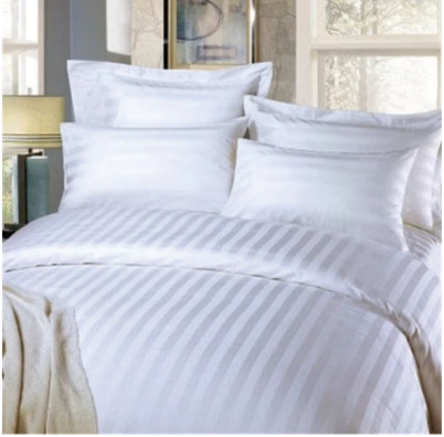 40s Cotton Stripe Bedsheet – Premium White &amp; Grey Striped Bed Sheet
