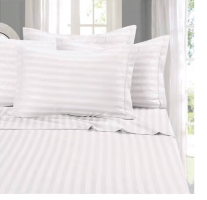 Micro Polyester Cotton Feel Embossed Stripe Bedsheet – White Hotel Quality Bed Sheet