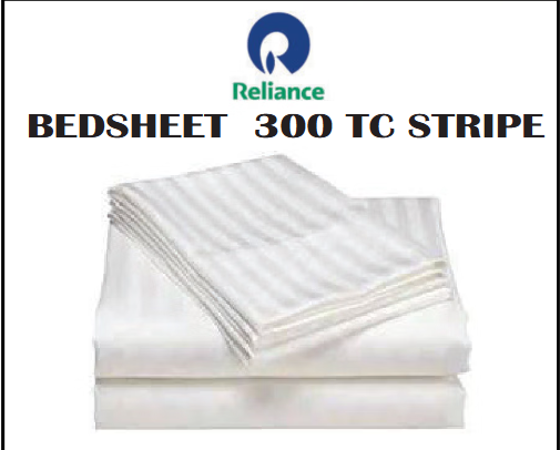 300 TC Cotton Satin Stripe Bedsheet – Reliance Mills 40s Count White Hotel Bed Sheet
