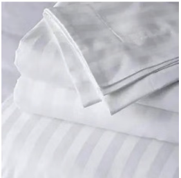Welspun 300 TC Cotton Stripe Bedsheet – 40s Count Premium White Hotel Bed Sheet