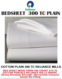 Reliance Mills 300 TC Cotton Plain Bedsheet – 40s Count Premium White Hotel Bed Sheet