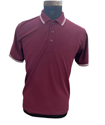 T-SHIRT SAP MATTY MAROON WITH TWO WHITE TIPPING STYLE NO SMTD-03 PRICE RS 199 Per Piece