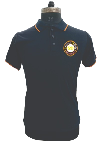 T-SHIRT SAP MATTY NAVY BLUE WITH  ORANGE TIPPING STYLE NO SMTS-03 PRICE RS 195 Per Piece