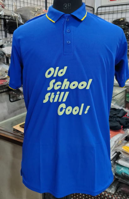 T-SHIRT SAP MATTY BLUE WITH GOLDEN TIPPING STYLE NO SMTS-04 PRICE RS 195 Per Piece