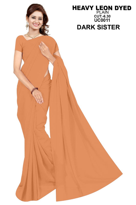 Saree Sari Premium Work Wear Heavy Leon Plain - UC0011 DARK SISTER