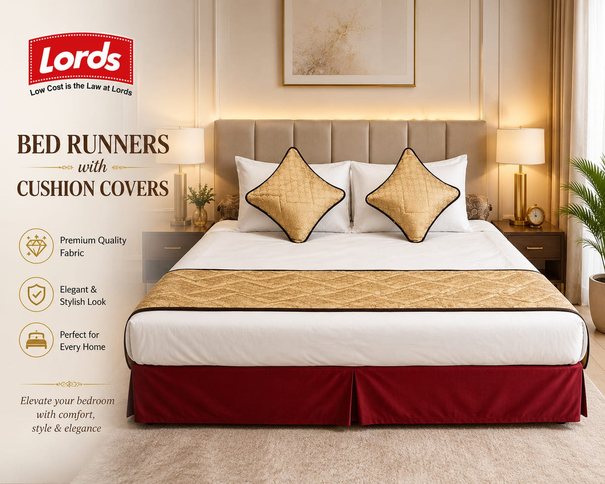 Lords Bed Runner with 2 Cushion Covers – Reversible, 3-Layered & Quilted, Premium Jacquard – RS 795 PER SET