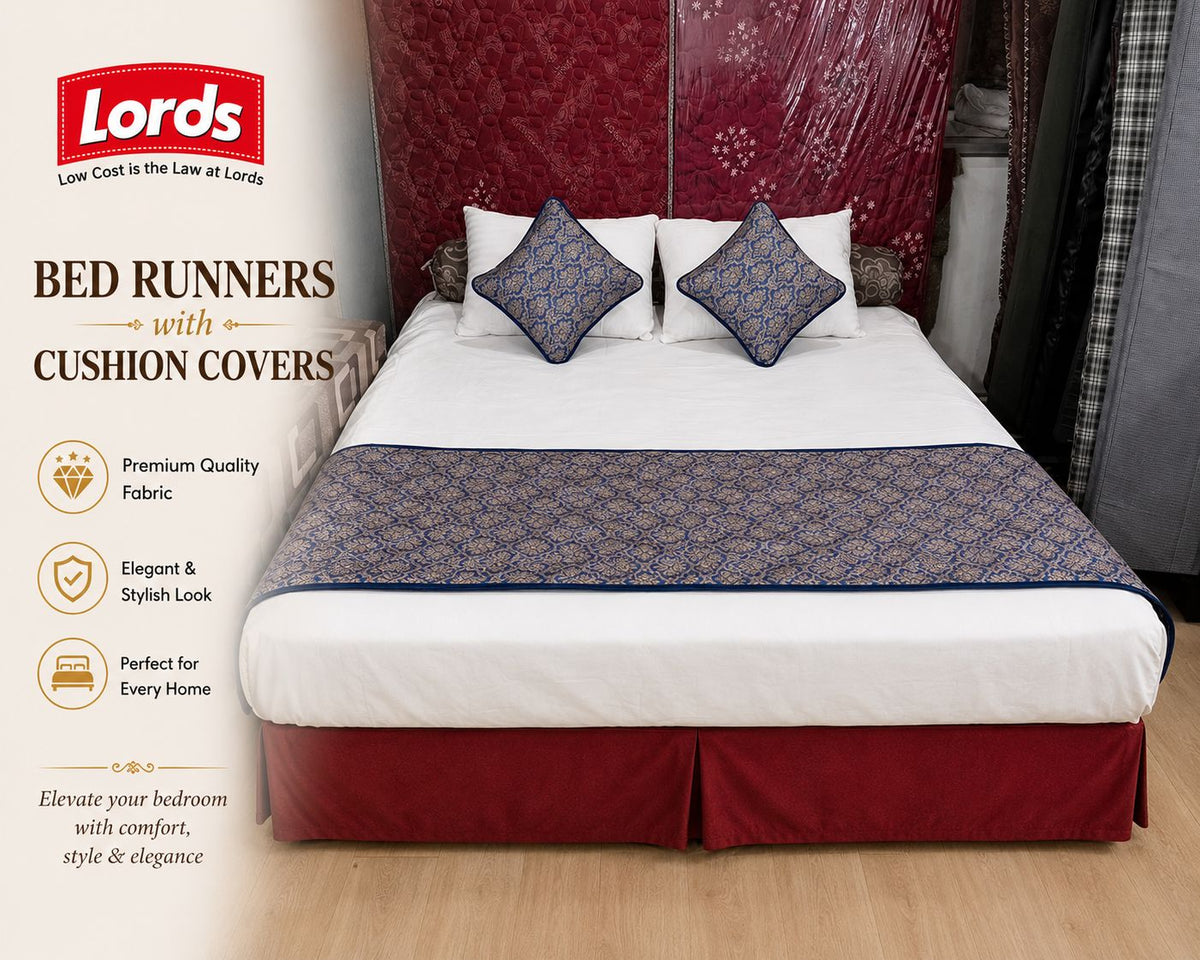 Lords Bed Runner with 2 Cushion Covers – Reversible, 3-Layered & Quilted, Premium Jacquard – RS 795 PER SET