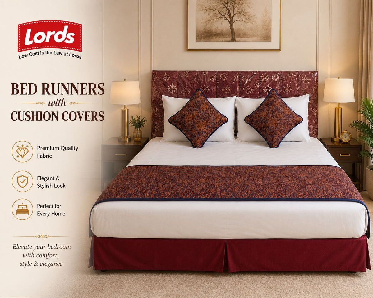 Lords Bed Runner with 2 Cushion Covers – Reversible, 3-Layered & Quilted, Premium Jacquard – RS 795 PER SET