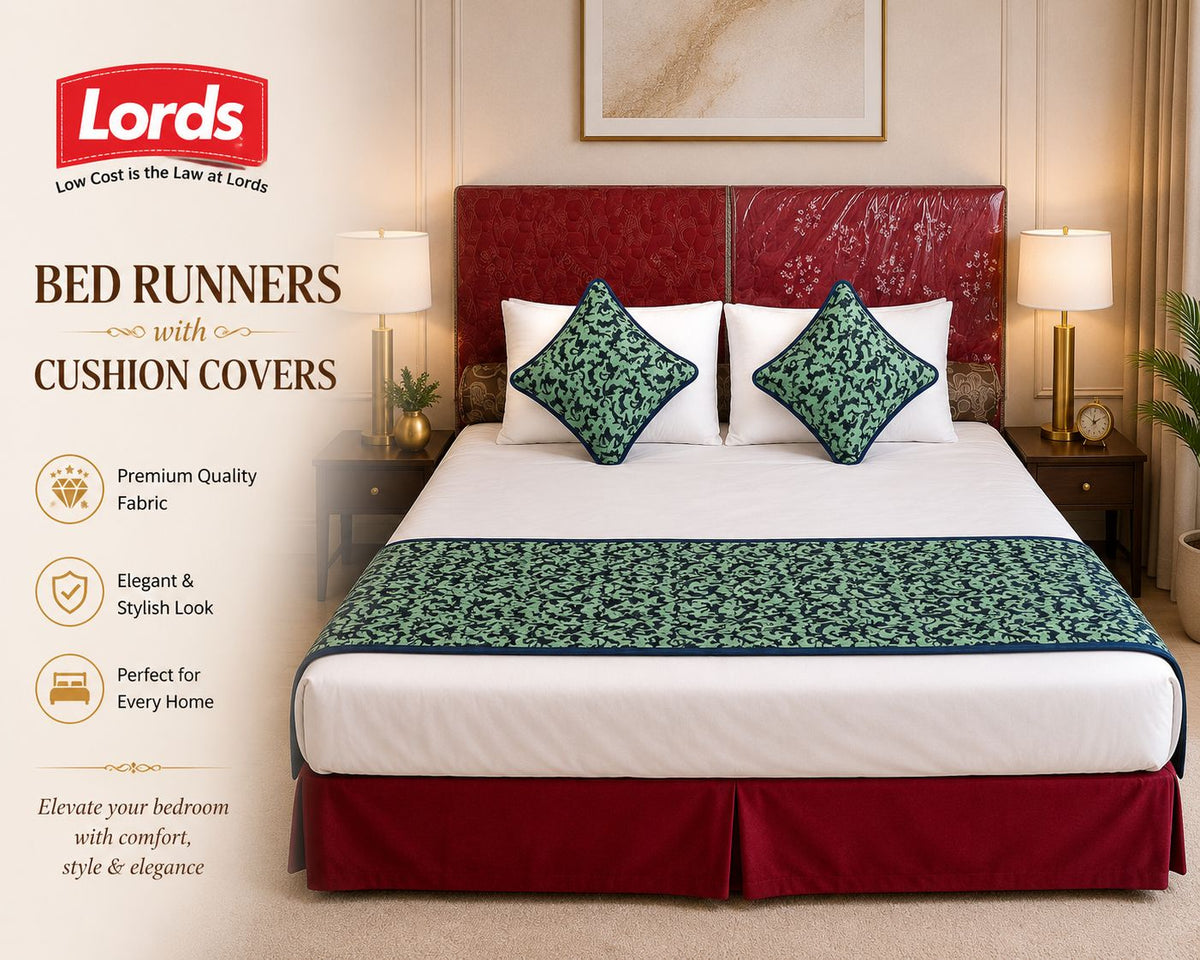 Lords Bed Runner with 2 Cushion Covers – Reversible, 3-Layered & Quilted, Premium Jacquard – RS 795 PER SET
