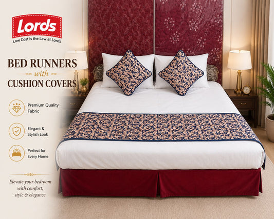 Lords Bed Runner with 2 Cushion Covers – Reversible, 3-Layered & Quilted, Premium Jacquard – RS 795 PER SET