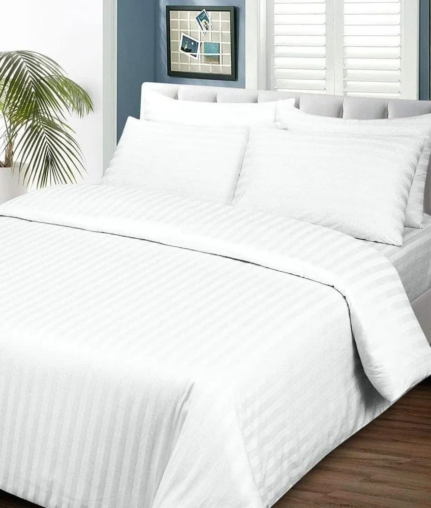 Reliance Mills 210 TC Cotton Stripe Duvet Cover – Premium White Hotel Bed Linen