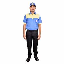 BPCL PETROL PUMP UNIFORM SET Shirt: Sky Blue with Yellow Trimming  with Black Trouser & P-Cap